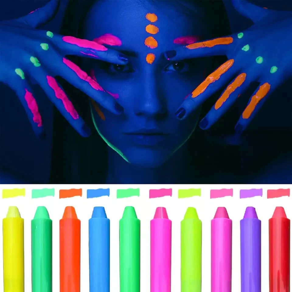 Pintura facial y corporal de neón con luz UV y negra de 10 colores que brilla en la oscuridad Foto 3 de 4