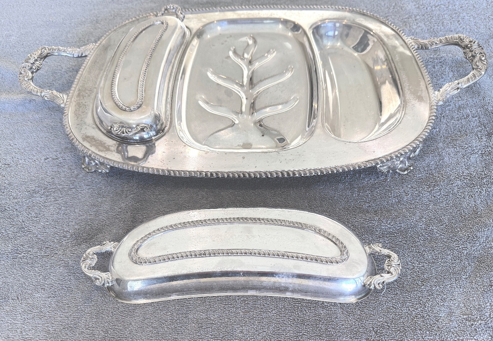 silver plated serving platter vintage / Block & Feagans Los Angeles