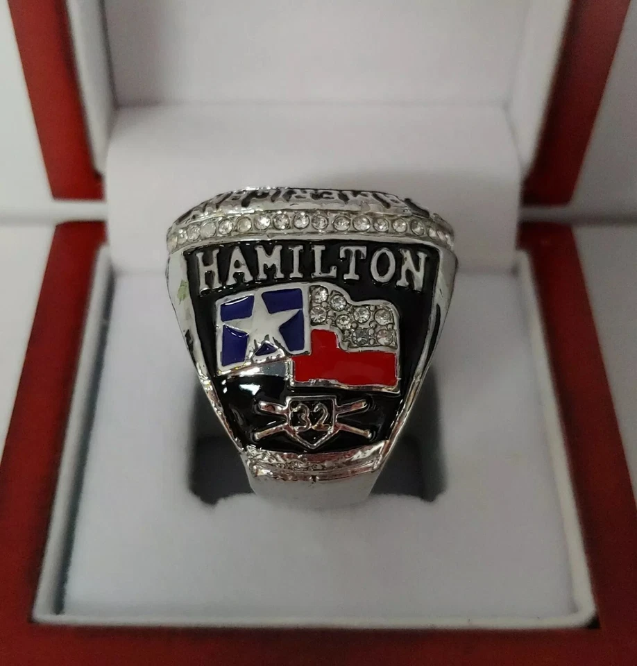 Josh Hamilton - Anillo banderín 2010 Texas Rangers AL con caja de exhibición de madera Foto 2 de 4