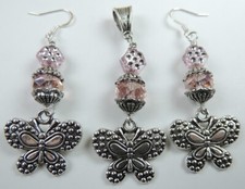 Fancy Butterfly Crystal Acrylic Statement Earrings Pendant Set
