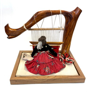 Vintage Navajo Rug Weaver Doll Handcarfted 12 1/2'' Tall Mesquite Wood