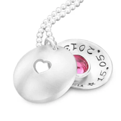 SAMAVAYA Taufkette Herz Mädchen Namensgravur HERZCHEN 925 Silber Geburtsstein Taufdatumn