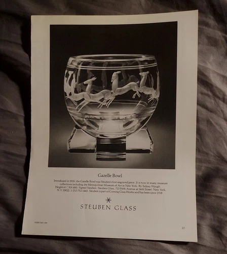 1985 print ad-Steuben Glass-Gazelle Bowl-Introduced in 1935-by Sidney Waugh