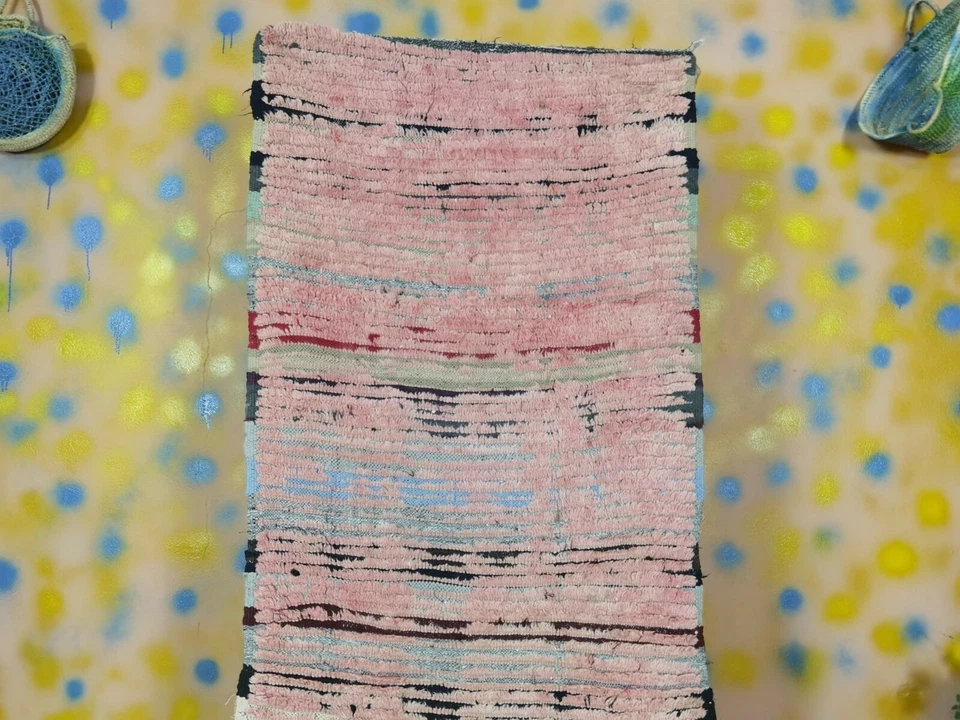 Bohemian Rug 2'1" x 8'4" Berber Moroccan Plain Old Wool Runner Muted Red Colours - Image 2 of 4