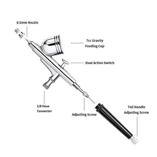 Mini Airbrush Kit Dual Action Spray Gun Model Paint Tattoo 0.2/0.3/0.5mm Kit UK - Picture 3 of 12