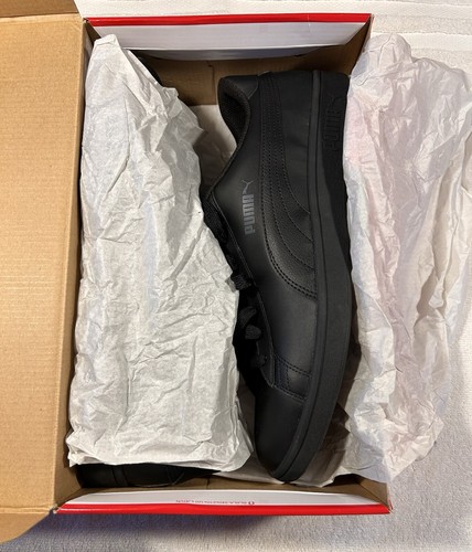 NEW MEN'S PUMA SMASH V2 LEATHER SNEAKERS BLACK BLACK size 14 - Picture 2 of 8