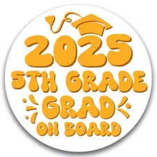 Magnet Me Up 5" Round 5th Grade Grad Magnet – Wht/Yel, UV Print, USA Made