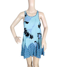 Free People Intimately Dress Womens Size S Blue Slip Printed Mini Flowy Beach