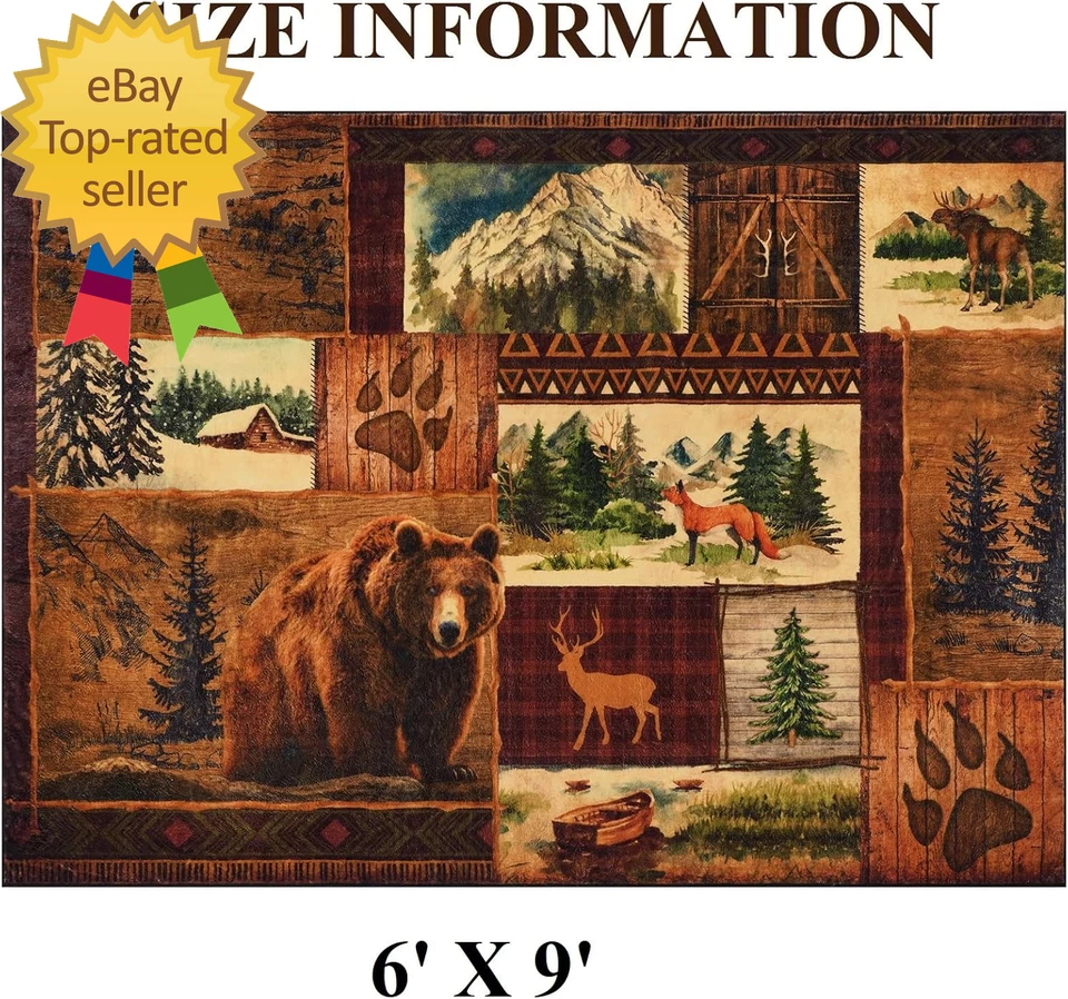 Alfombras de granja 6X9 alfombras de área Buffalo Plaid Lodge oso alce ciervo alfombras para sala de estar Foto 4 de 4