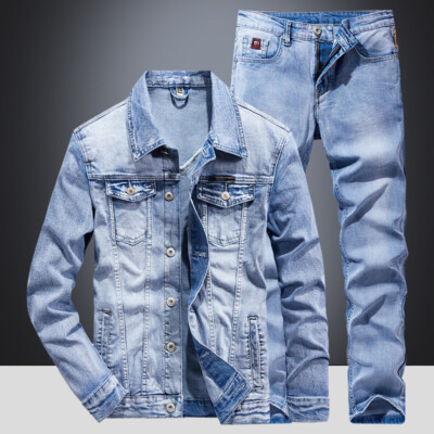 Denim Suit Mens Slim Two-piece Spring Autumn Jacket Jeans Coat