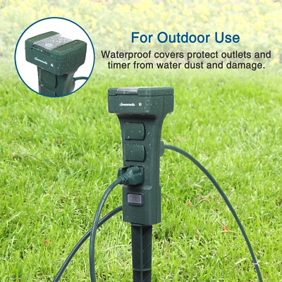DEWENWILS Outdoor Power Stake Timer Waterproof, 100FT 6 Grounded Outlet 6FT Cord