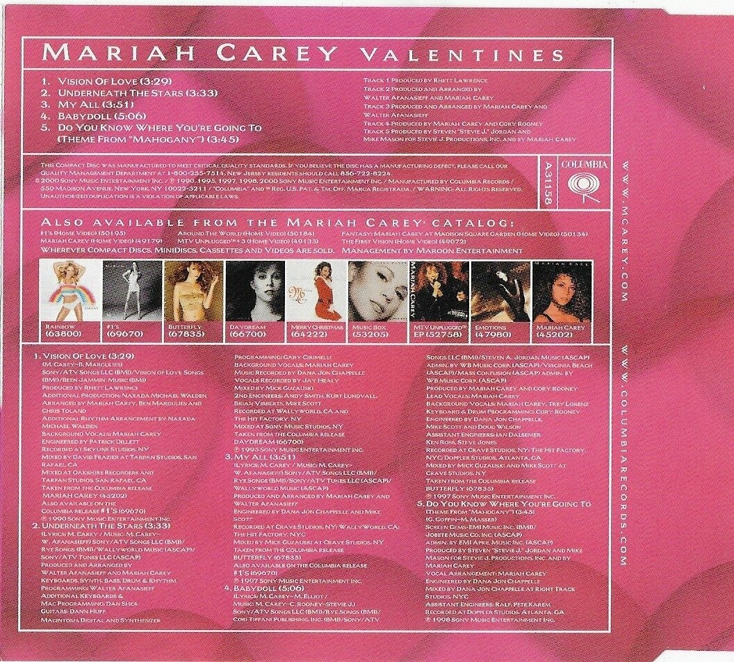 Mariah Carey – Valentines CD 2000 Columbia – A31158 GEM CD | eBay