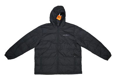 Eddie Bauer Wide Channel Hooded Down Jacket Full Zip Black Coat Mens 2XL