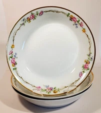 Charles Field Haviland Pink Roses Garland Schleiger 190 3 Coupe Soup Bowls Gold