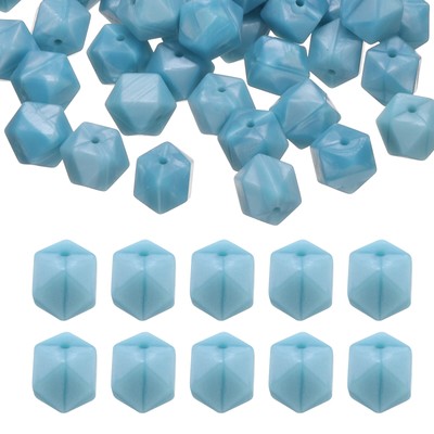 50Pcs Hexagonal Silicone Beads 14mm Geometric Loose Beads Bulk Matte Blue