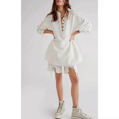 Free People Vera Eyelet Shirtdress Bright White Women’s Size Large NWT - Picture 13 of 17