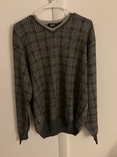 Hugo Boss Gray Jumper Sweater Wool Rayon Acrylic Alpaca Blend Size Large V-Neck