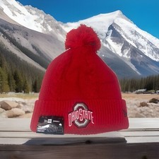 OSU Ohio State Buckeyes Women s Red Cuffed Winter Beanie Knit Hat Pom New Era