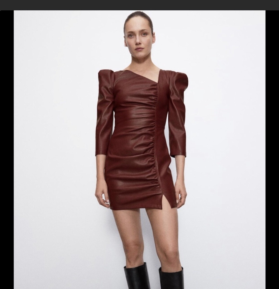 ZARA NEW FW20 FAUX LEATHER ASYMMETRIC MINI DRESS BURGUNDY RED SIZES: Xs |  eBay