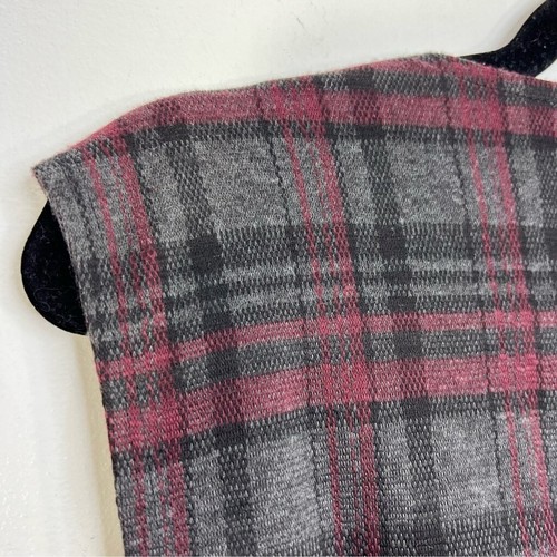 Vintage 80s 90s burgundy grey plaid faux leather tailored fitted knit vest L - Picture 11 of 11