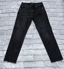 Gap Girlfriend Jeans Black Stretch Raw Hem Mid Rise Denim 25/0 Regular