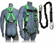 Fall Protection Safety Harness Lanyard Construction Roofing Combo Kit ANSI OSHA 