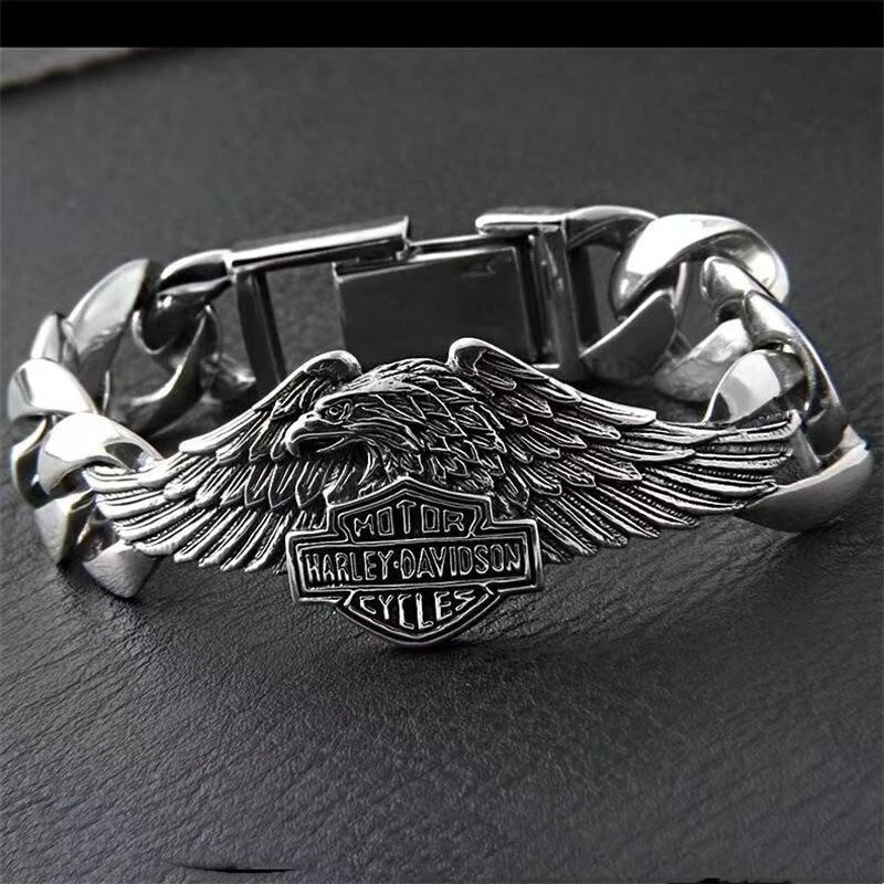 Pulsera Eagle Harley Motocicleta Exquisita Gruesa Sólida Pulsera Hombre Foto 3 de 4