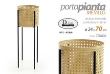 PORTA PIANTA CONTENITORE TONDO IN VIMINI CON SUPPORTO IN METALLO RTE-822858