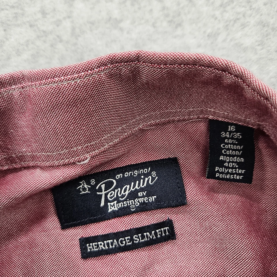 Penguin by Munsingwear Men's Size 16 Red Long Sleeve Button-Down Shirt - Image 4 of 4