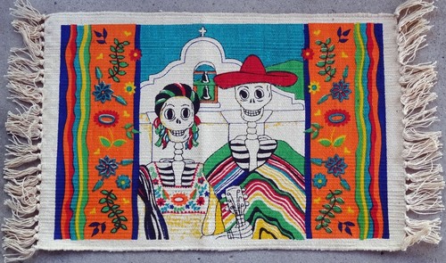 Canvas Day of the Dead Placemat Southwest Southwestern Design Western Set of 4 - Picture 5 of 6