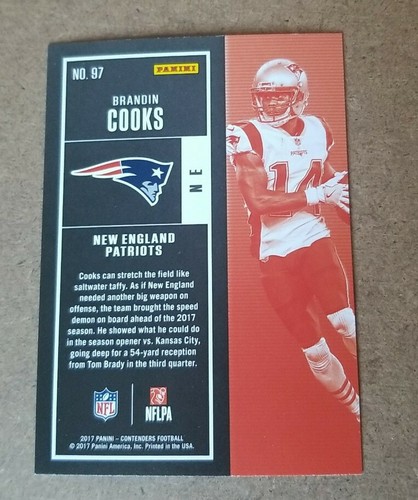 Tarjeta de fútbol americano 2017 Panini Contenders #97 Brandin Cooks - New England Patriots - Imagen 2 de 2