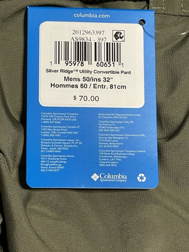 Columbia Pants Mens Size 50x32 Silver Ridge Utility Convertible Stone Green New - Picture 4 of 4