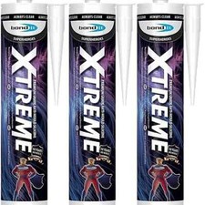 Pack of 3 Bond It Xtreme White Anti-Mould Silicone Sealant EU3 Cartridge 310ml