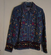 WOMEN'S "NEW DIRECTIONS" BLUE DENIM EMBROIERED BLAZER, COAT, JACKET SIZE L