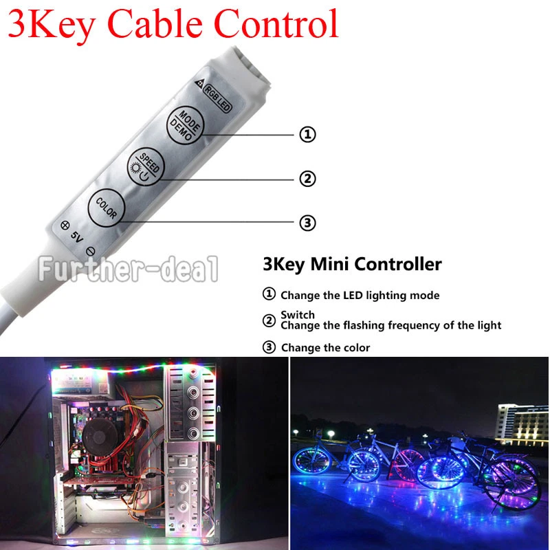 5V 5050 RGB LED Strip Light Bar TV Back Lights Kit 30SMD/M + USB Remote Control - Image 4 of 4