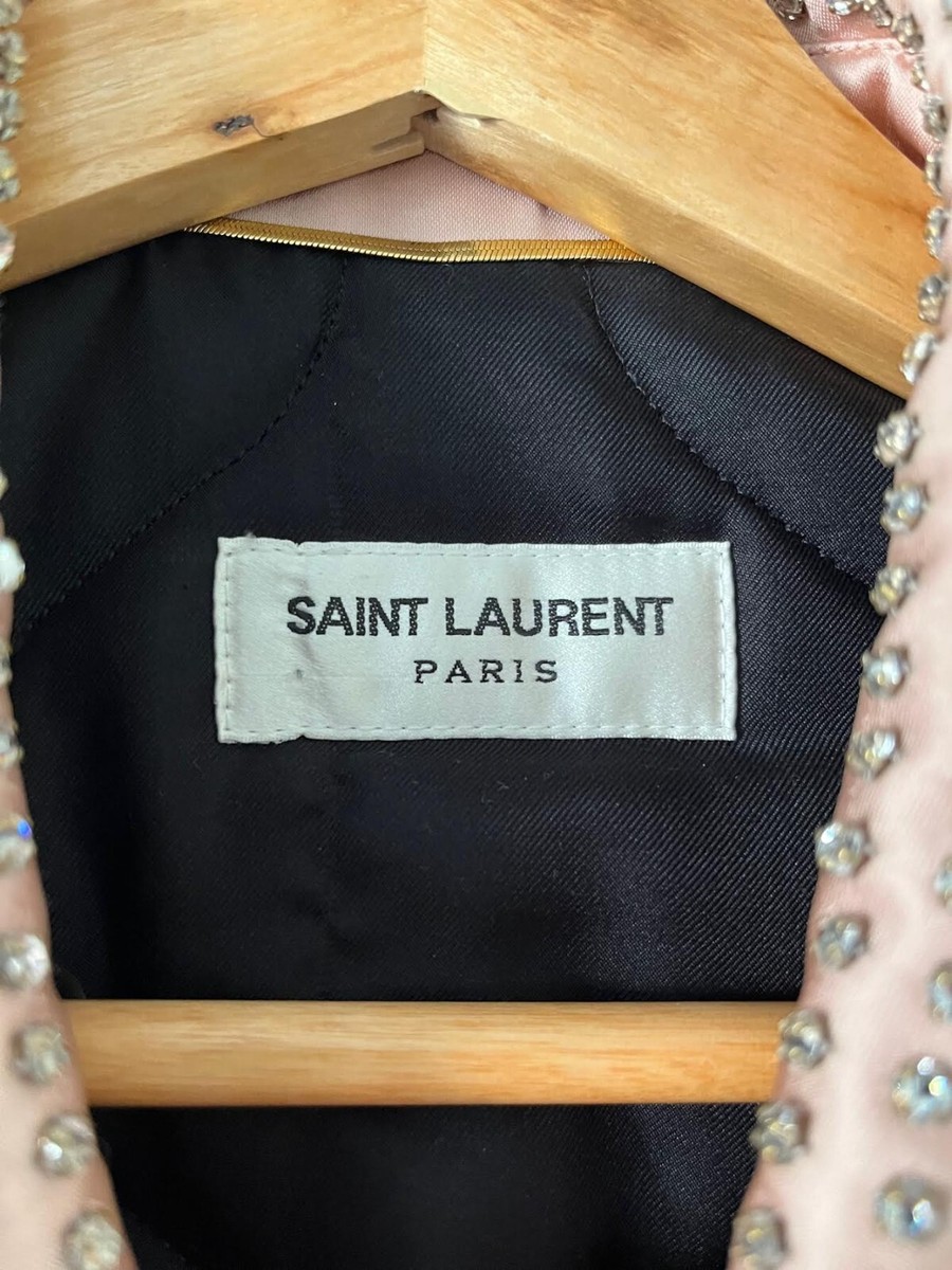 Saint Laurent Paris Je T'aime Teddy Pink Satin Crystal