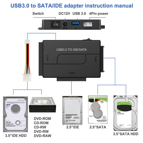 Zilkee Ultra Recovery Converter USB3.0 to SATA/IDE Hard-Drive Cable Disk Adapter - Picture 1 of 12