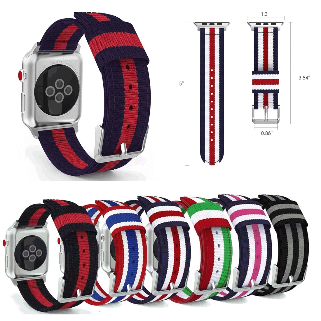 Nylon Stripes Band For Apple Watch 9 8 7 6 5 4 3 2 Sport Strap 38