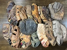 Huge Lot of 17 Vintage Baseball Gloves Mitts Ted Williams, Wilson, Spalding Etc.