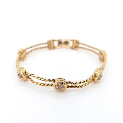 Swarovski Gold Tone Bracelet Clear Crystal Link Double Strand Tennis Bracelet - Image 1 of 4