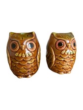 Vintage Ceramic Owl Salt & Pepper Shakers &ndash; Brown Glazed Owl Pair