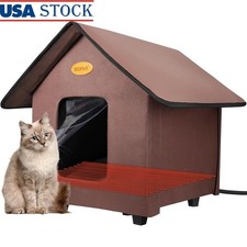 Heated Outdoor Cat House W/ Heating Pad Waterproof Insulated Shelter Winter New