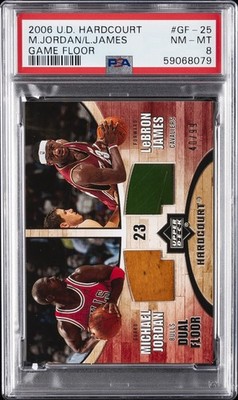 2006 UD HARDCOURT GAME FLOOR #GF-25 LEBRON JAMES/MICHAEL JORDAN #/99 PSA 8