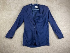 Vintage Bently Blazer Jacket Womens Medium Notch Lapel Collar One Button Blue