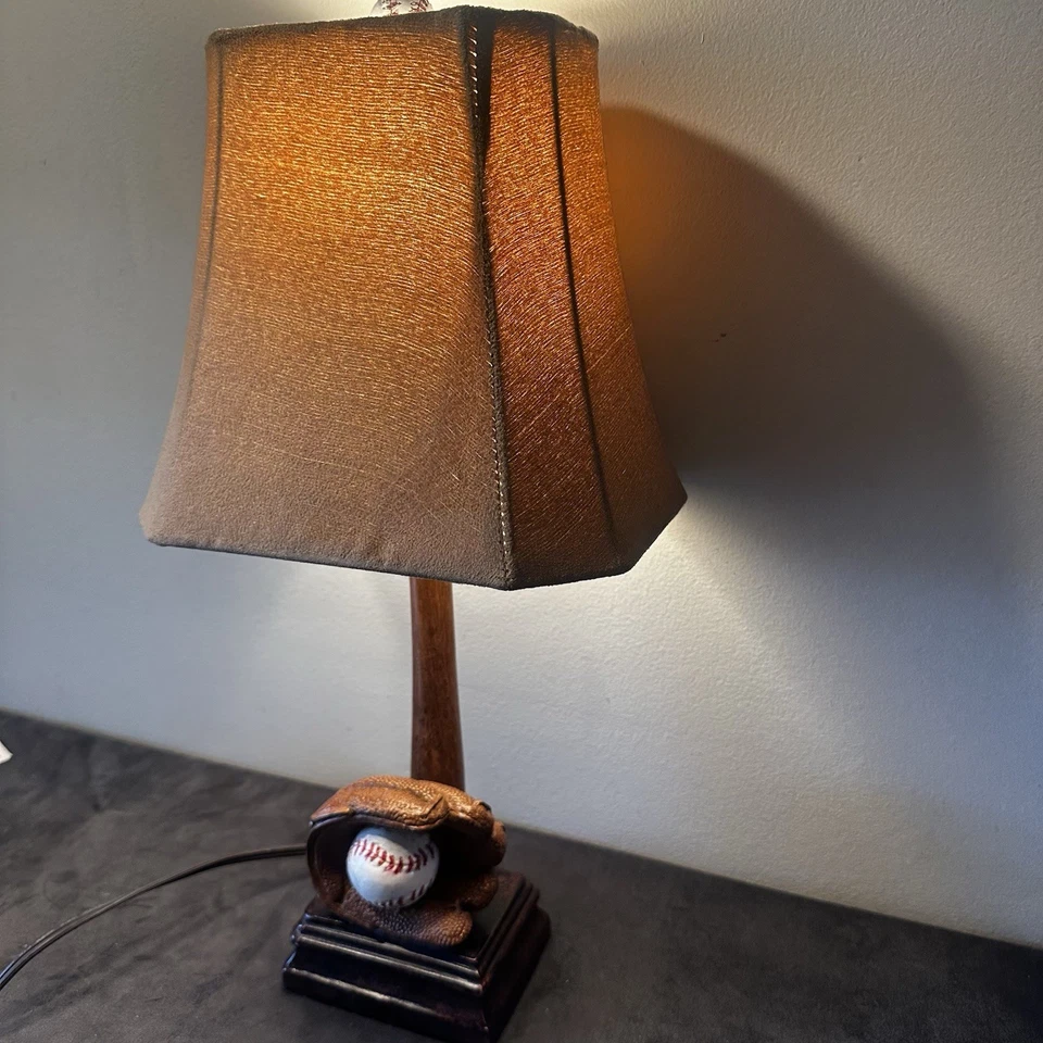 Baseball Glove & Ball Table Lamp W/  Suede Shade 18 3/4” - Great Condition - Image 3 of 4