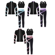 Child Girls Tracksuits 3Pcs Set Yoga Outfit Pants Leggings Cross Keyhole Back