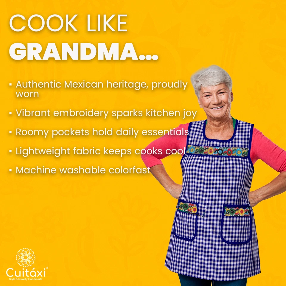 Cuitáxi Delantal Tradicional Mexicano para Mujer con Bolsillos Hermosa Flor Foto 3 de 4
