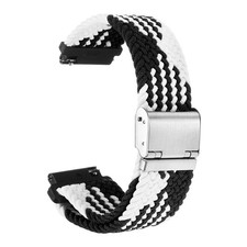 18mm Nylon Braided Watch Bands with Stainless Steel Buckle, Black White