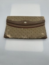 Vintage Gucci Accesory Collection Brown Coated Canvas Leather Trim Cluch Bag