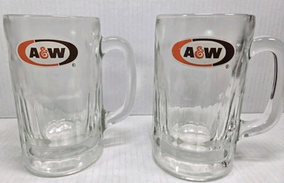 VINTAGE A&W MUG THICK HEAVY GLASS STEIN 6  7'' 4'' SET OF 4 FOR A ROOT BEER FLOAT
